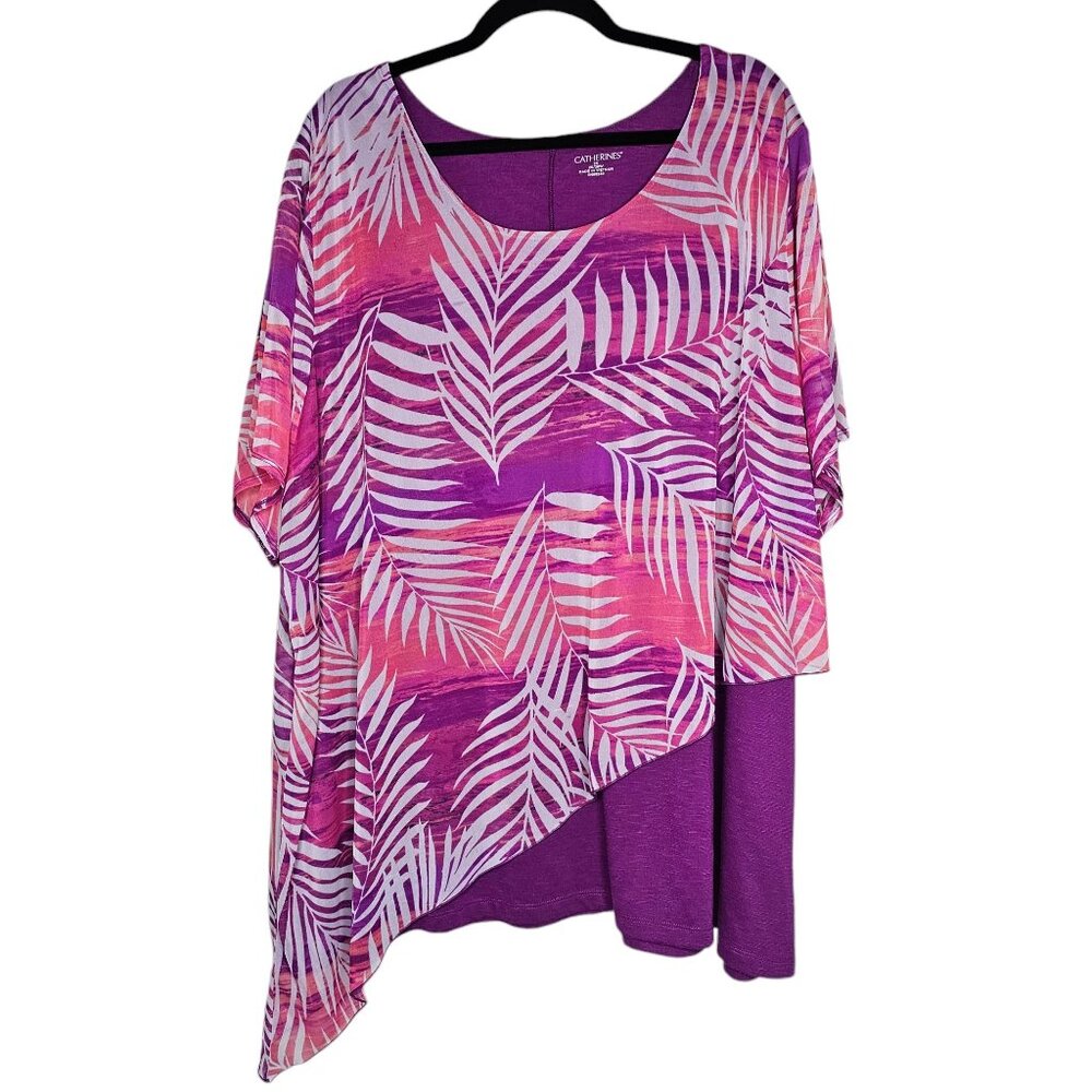 ⚡Catherines 3x Top Purple Palm Tropical Tiered Asymmetric Layer Coastal Vacation